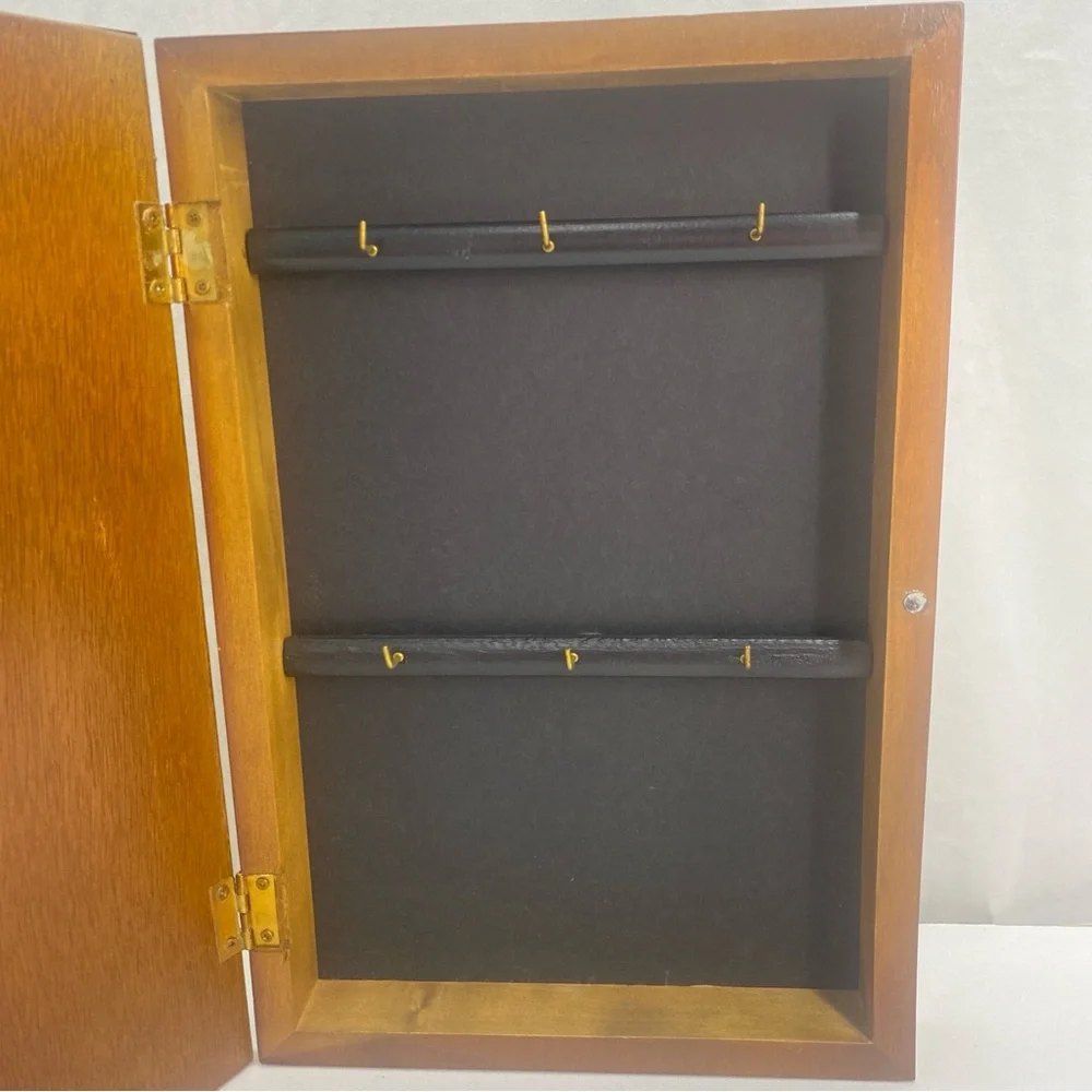 Wooden wall-mounted key holder box decorative brass-finish skeleton keys Vintage
